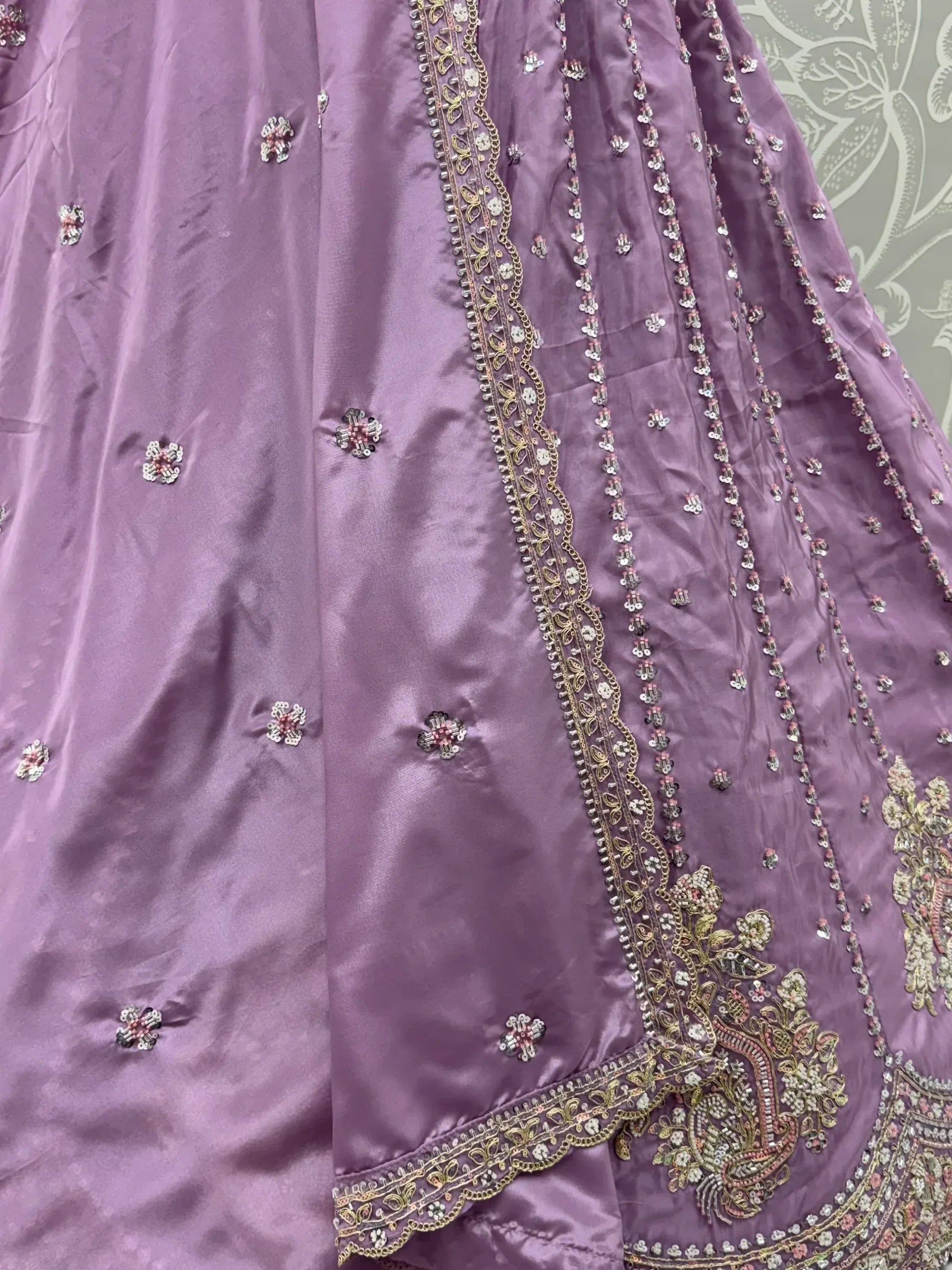 Fantastic Lavender Sequins Silk Reception Wear Lehenga Choli