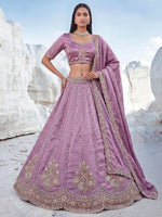 Fantastic Lavender Sequins Silk Reception Wear Lehenga Choli