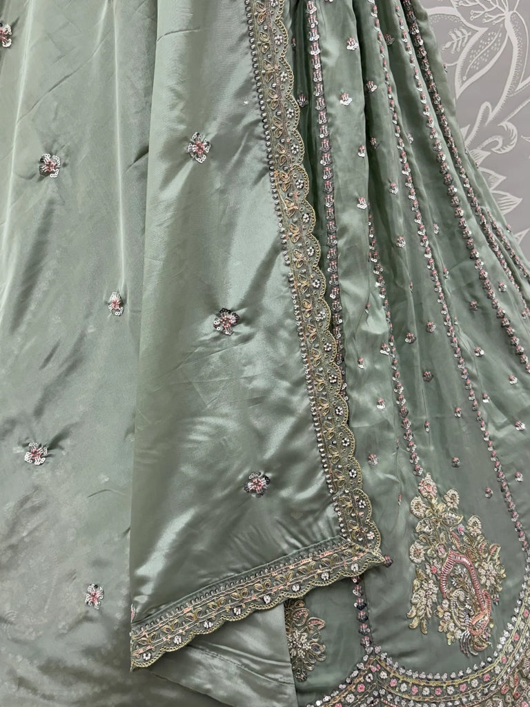 Awesome Green Embroidered Silk Wedding Wear Lehenga With Blouse