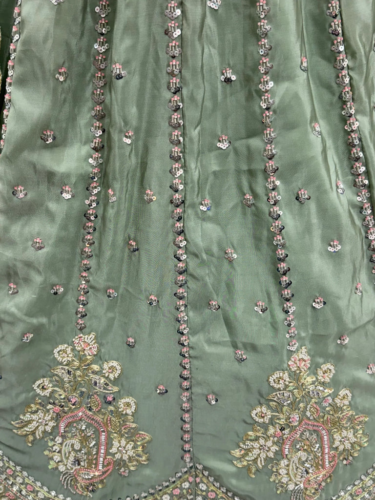 Awesome Green Embroidered Silk Wedding Wear Lehenga With Blouse