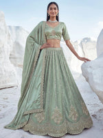 Awesome Green Embroidered Silk Wedding Wear Lehenga With Blouse