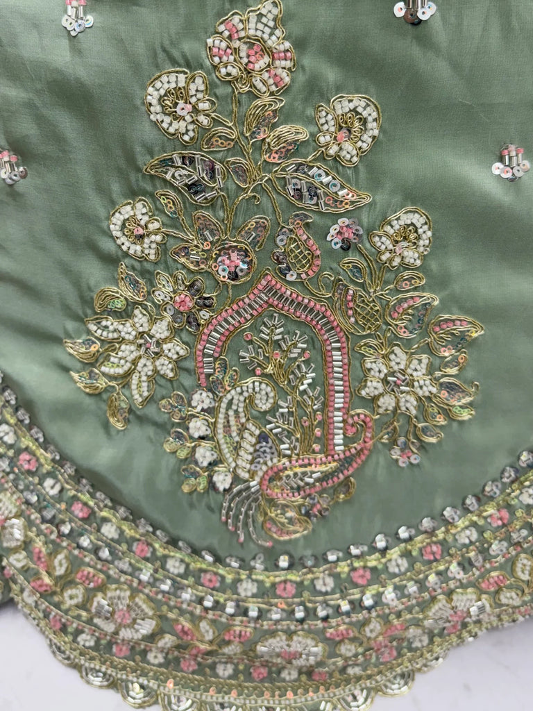 Awesome Green Embroidered Silk Wedding Wear Lehenga With Blouse