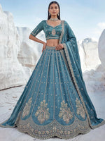 Fantastic Teal Blue Bead Work Silk Engagement Wear Lehenga Choli