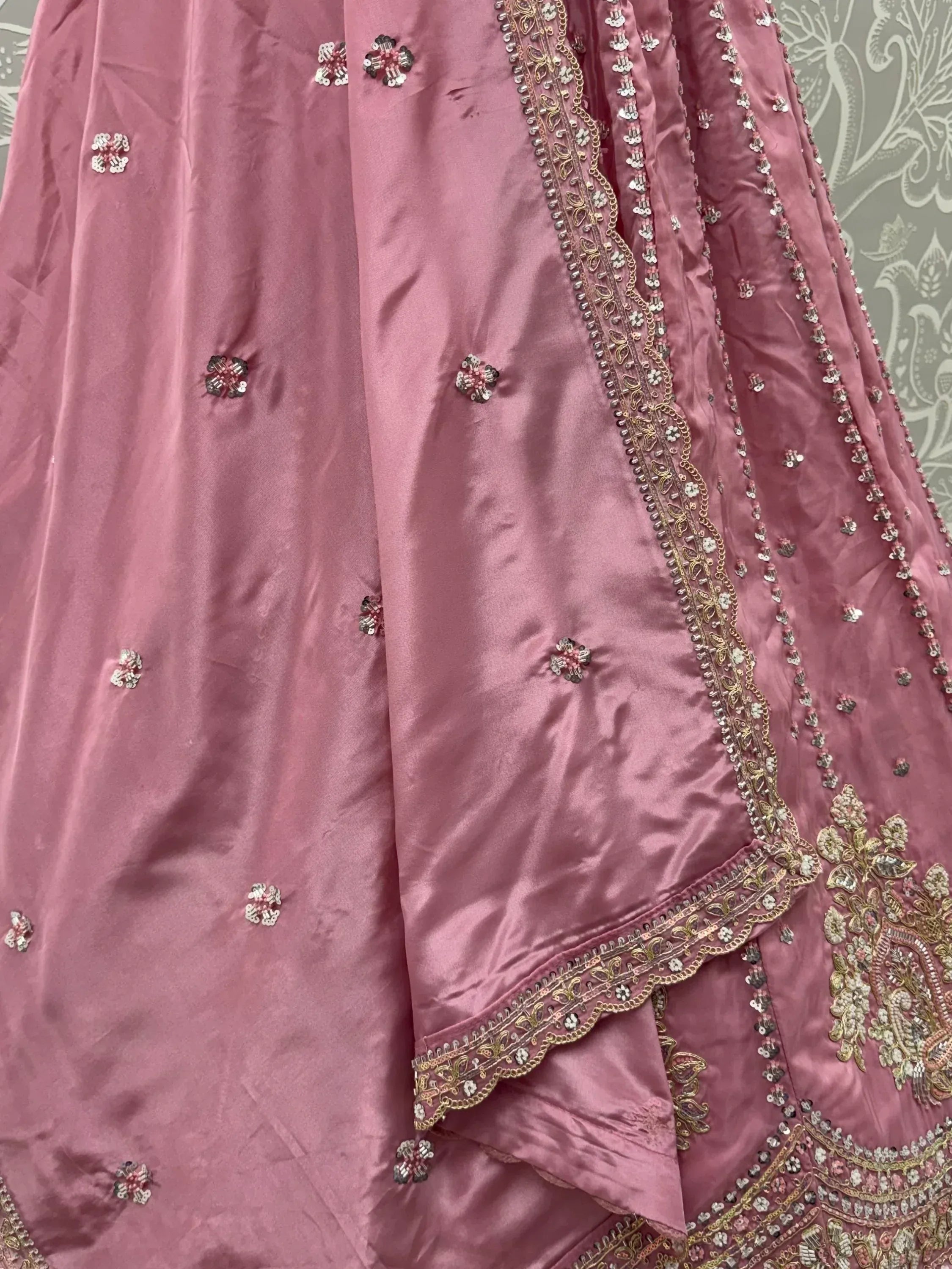 Royal Pink Sequins Silk Sangeet Wear Lehenga Choli With Dupatta