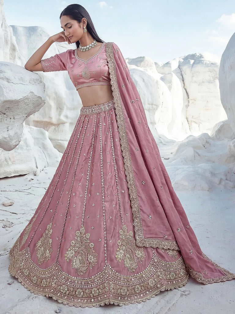 Royal Pink Sequins Silk Sangeet Wear Lehenga Choli With Dupatta