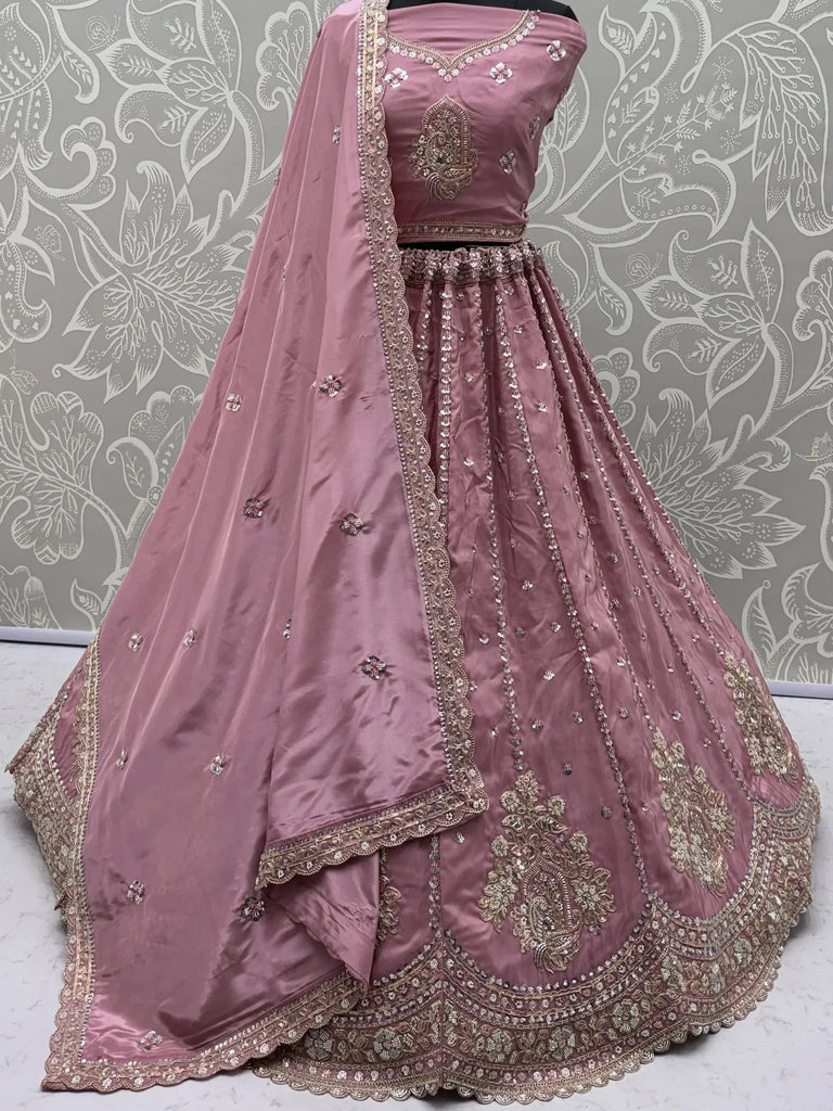 Royal Pink Sequins Silk Sangeet Wear Lehenga Choli With Dupatta