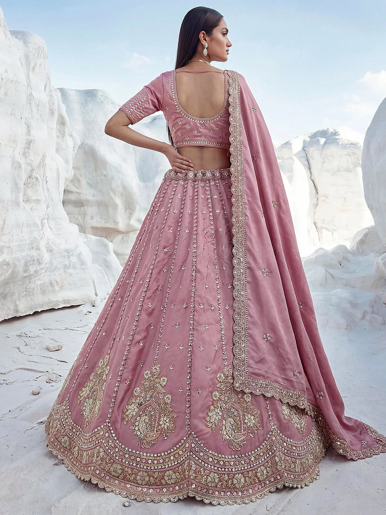 Royal Pink Sequins Silk Sangeet Wear Lehenga Choli With Dupatta