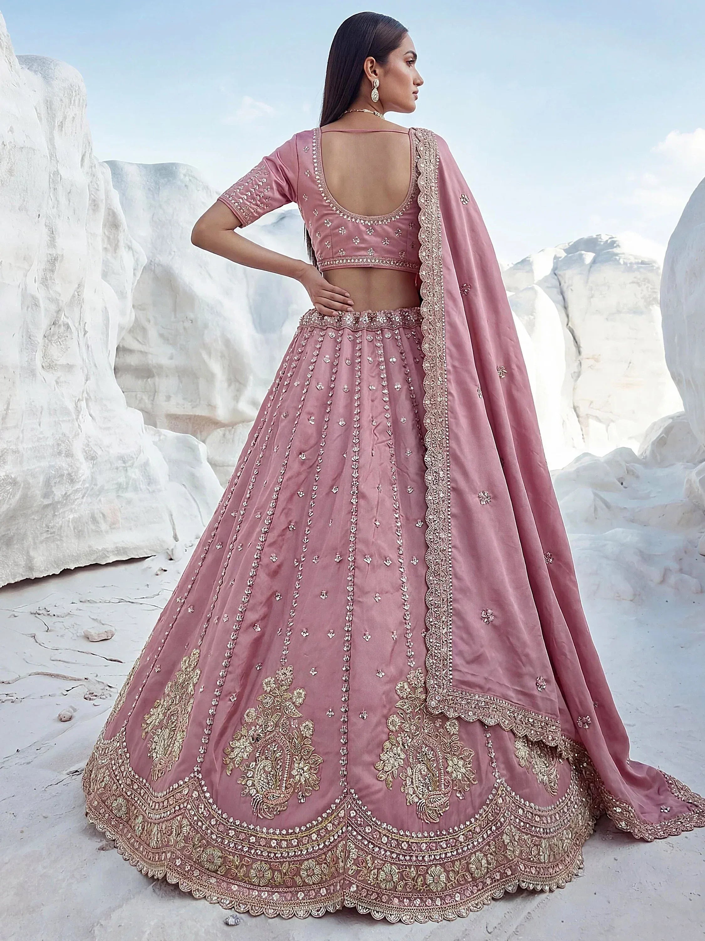 Royal Pink Sequins Silk Sangeet Wear Lehenga Choli With Dupatta