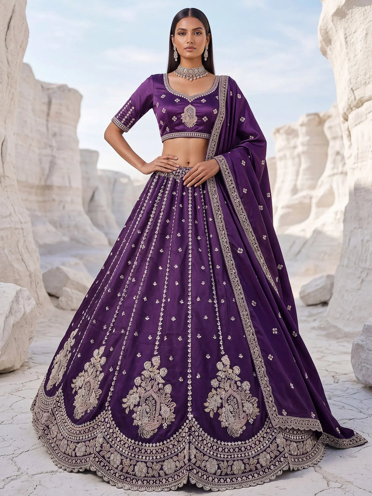 Luxurious Purple Heavy Work Silk Designer Lehenga Choli With Dupatta
