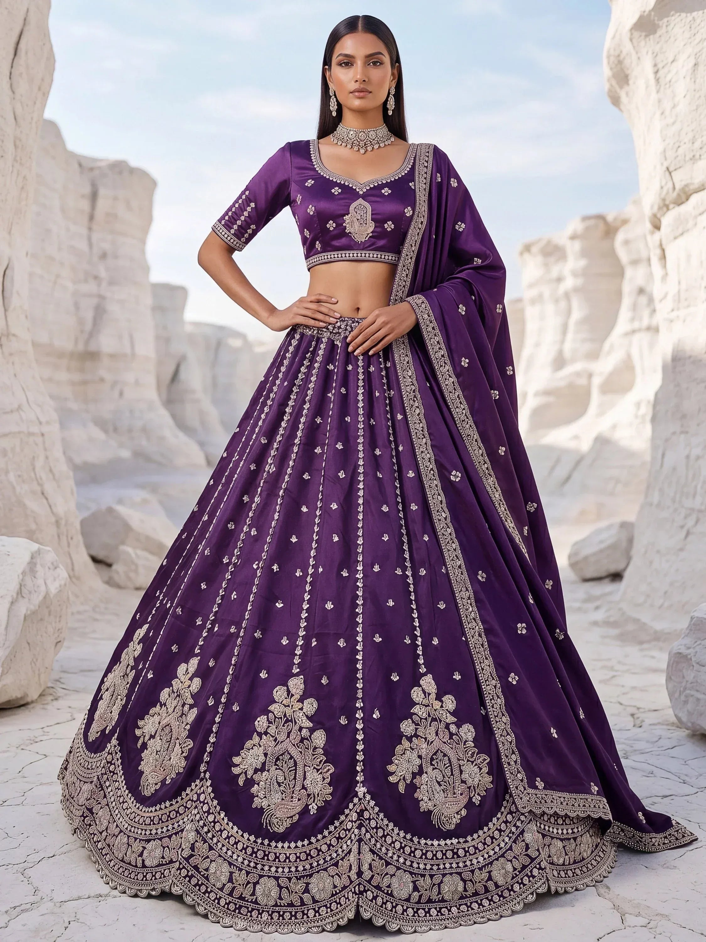 Luxurious Purple Heavy Work Silk Designer Lehenga Choli With Dupatta