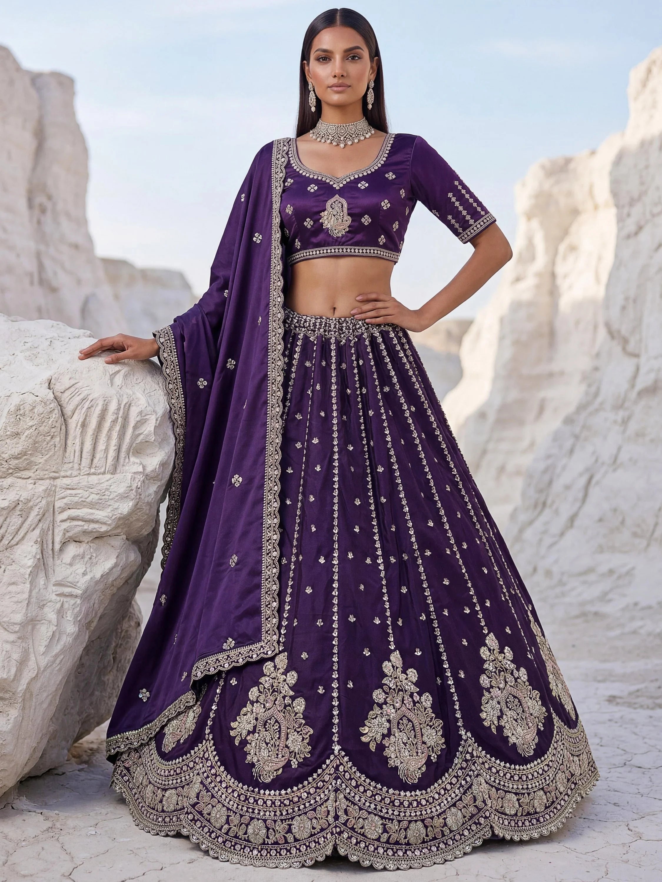 Luxurious Purple Heavy Work Silk Designer Lehenga Choli With Dupatta