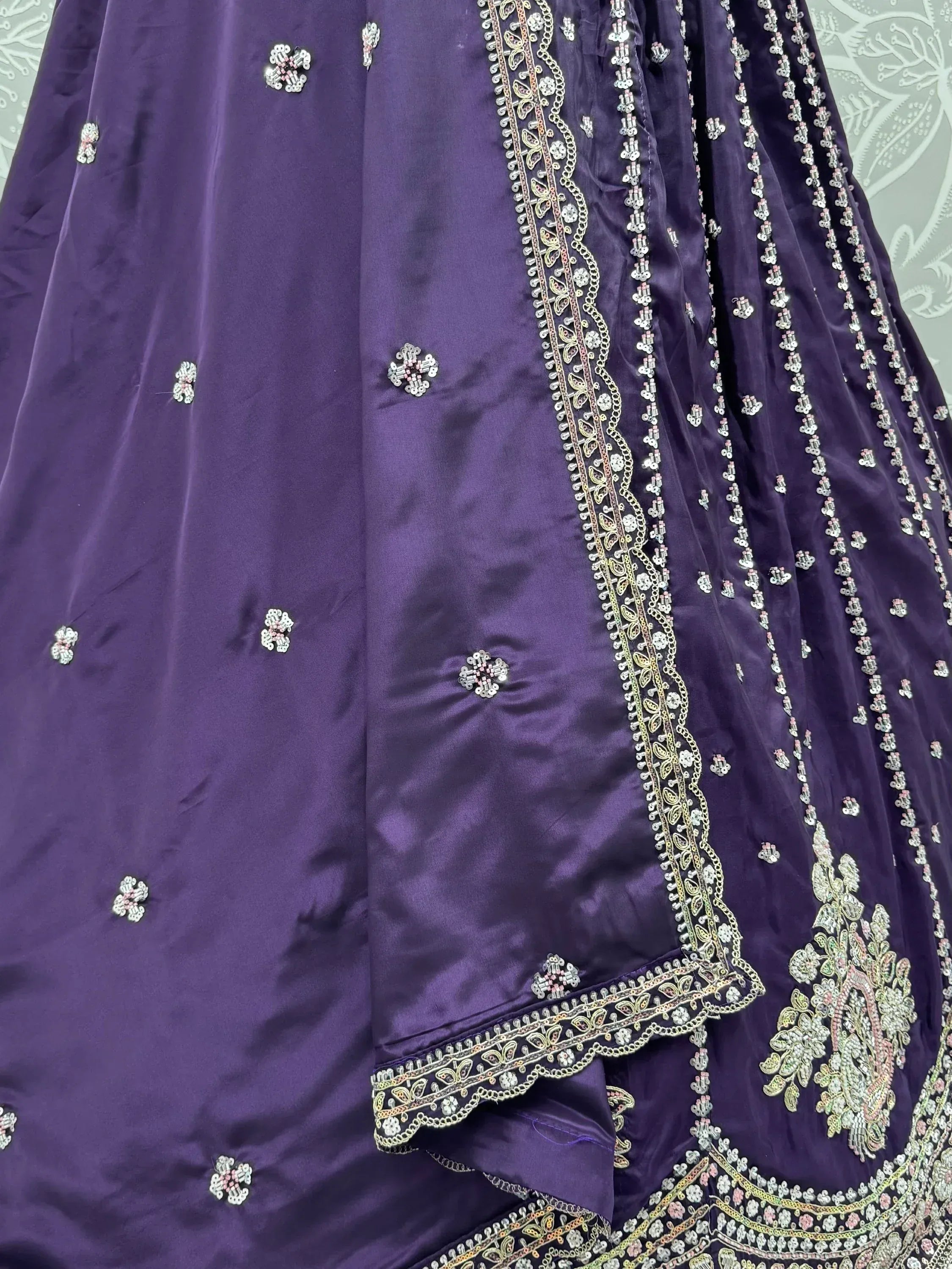 Luxurious Purple Heavy Work Silk Designer Lehenga Choli With Dupatta