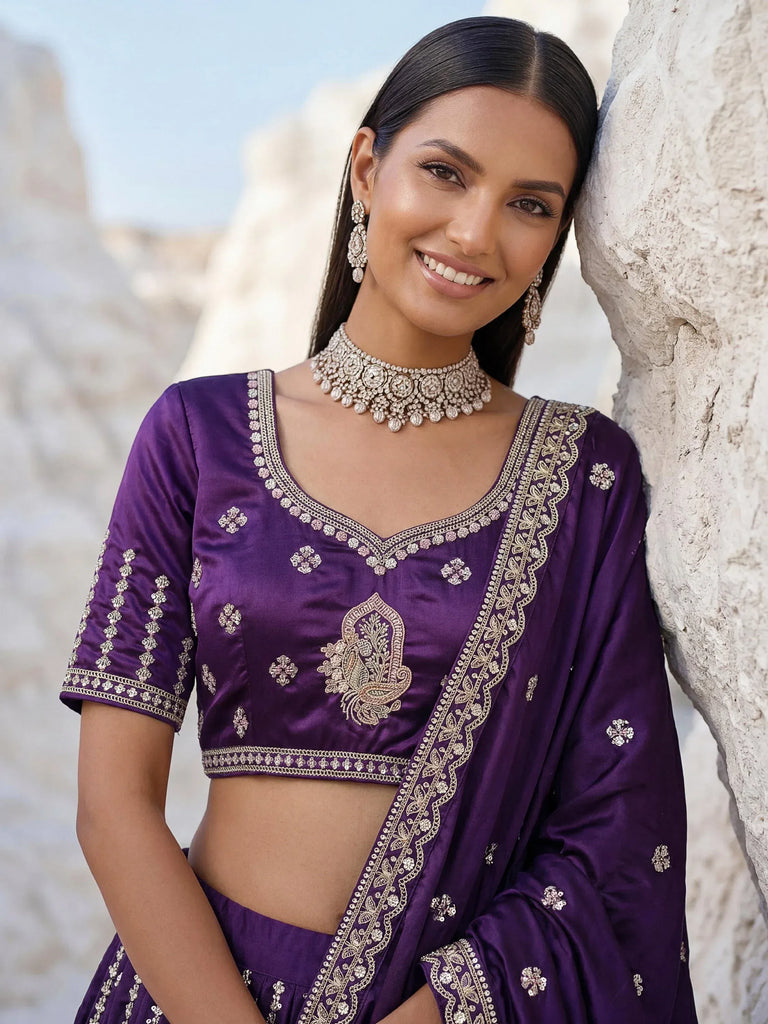 Luxurious Purple Heavy Work Silk Designer Lehenga Choli With Dupatta