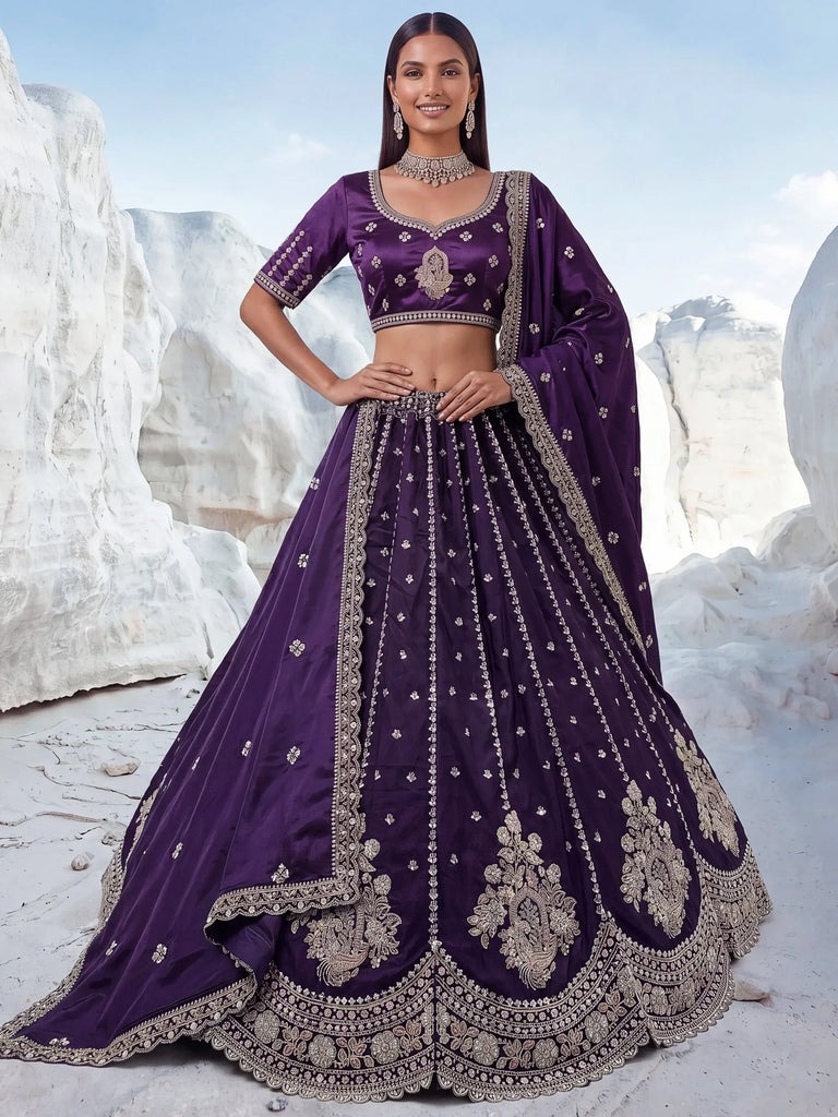 Luxurious Purple Heavy Work Silk Designer Lehenga Choli With Dupatta