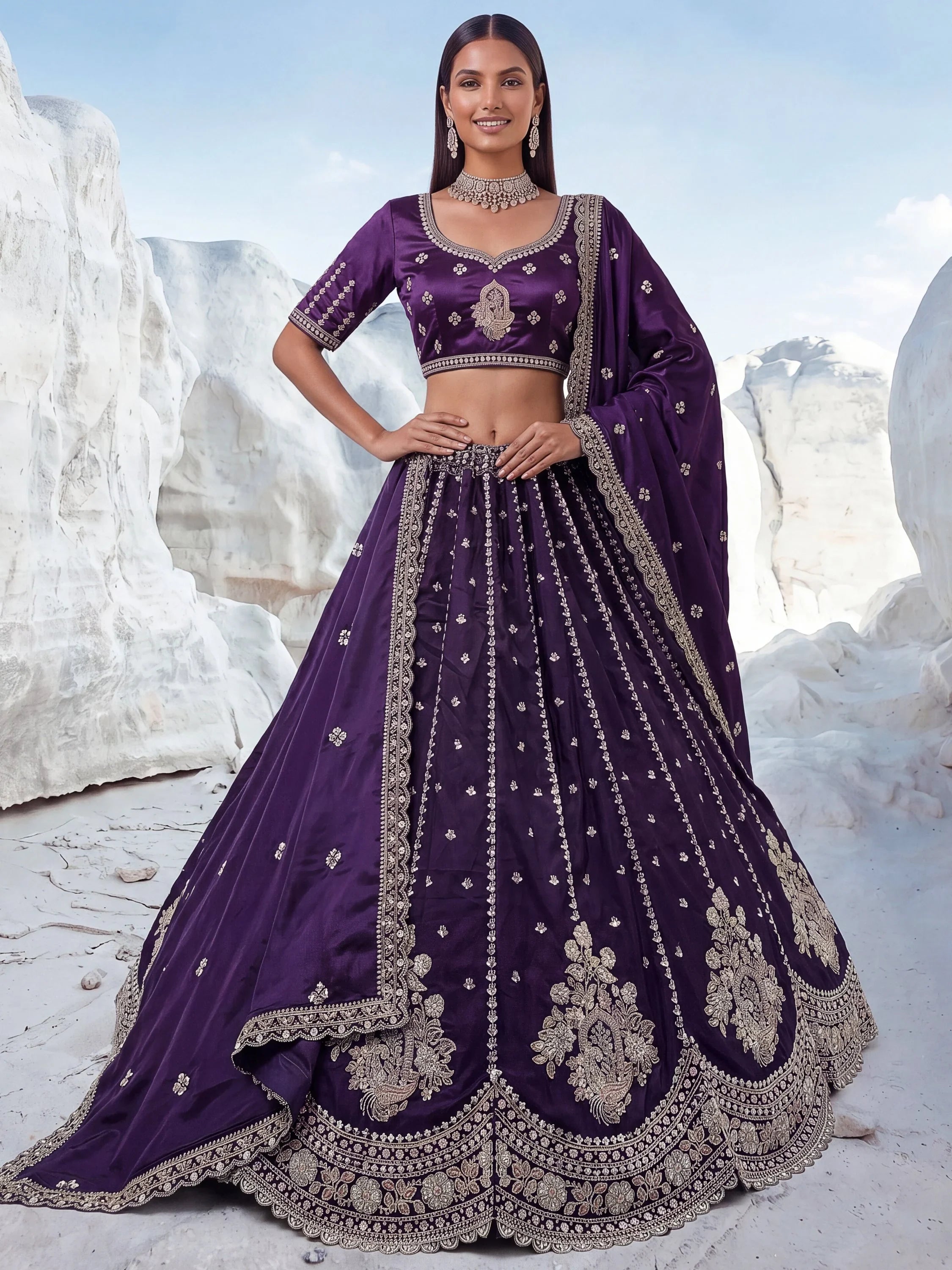 Luxurious Purple Heavy Work Silk Designer Lehenga Choli With Dupatta