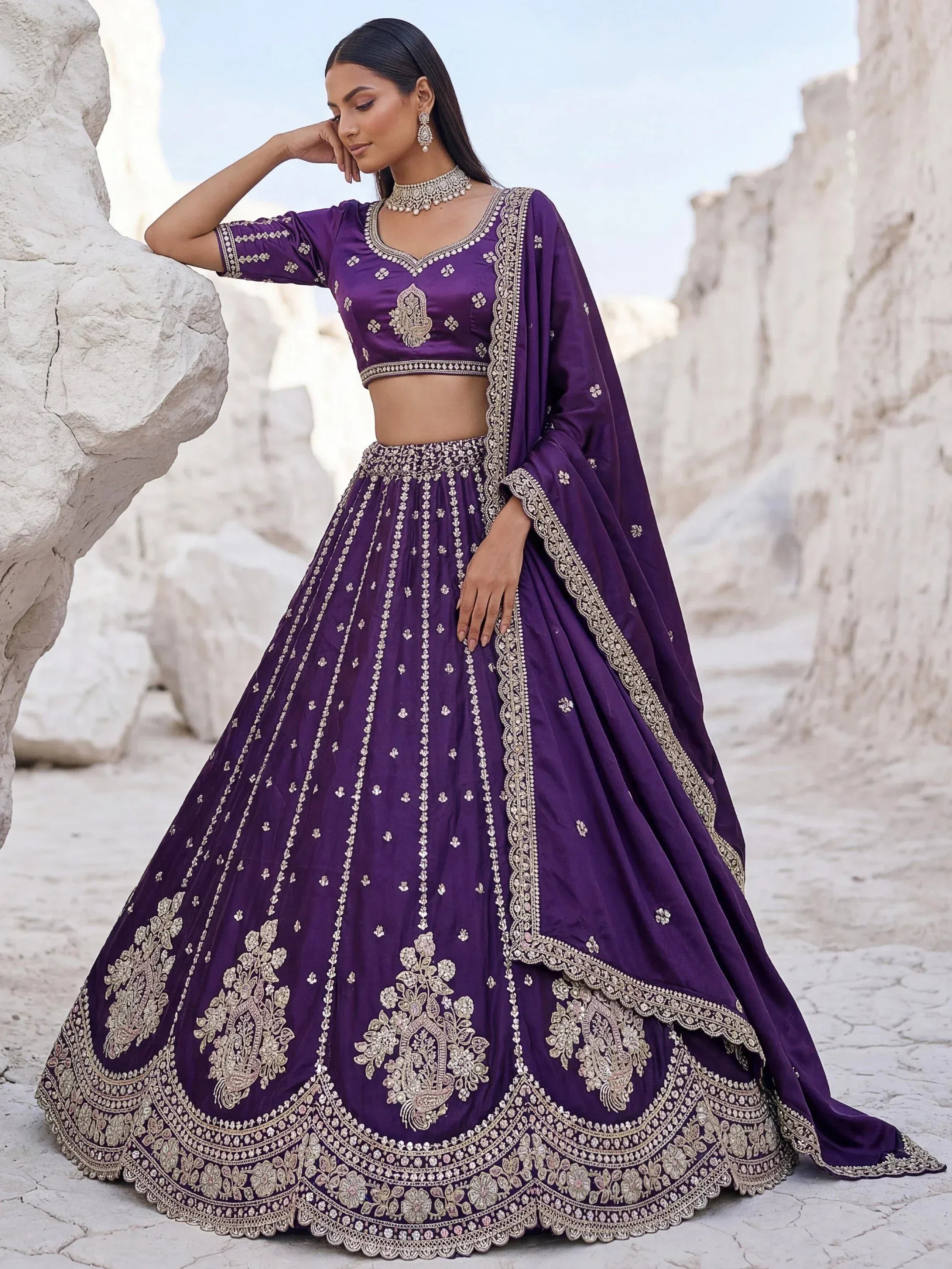 Luxurious Purple Heavy Work Silk Designer Lehenga Choli With Dupatta