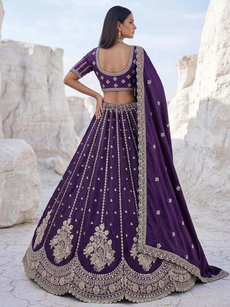 Luxurious Purple Heavy Work Silk Designer Lehenga Choli With Dupatta