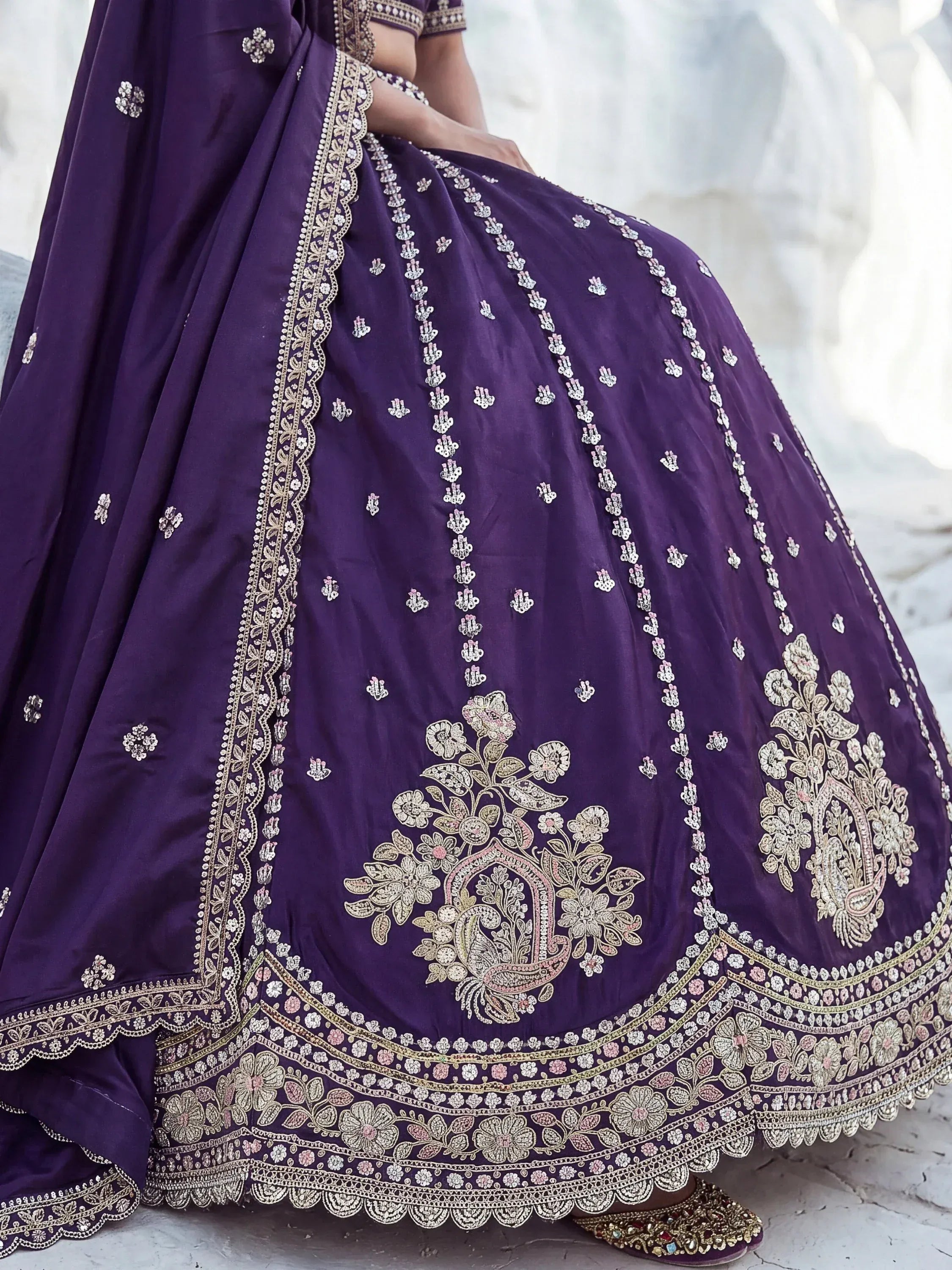Luxurious Purple Heavy Work Silk Designer Lehenga Choli With Dupatta