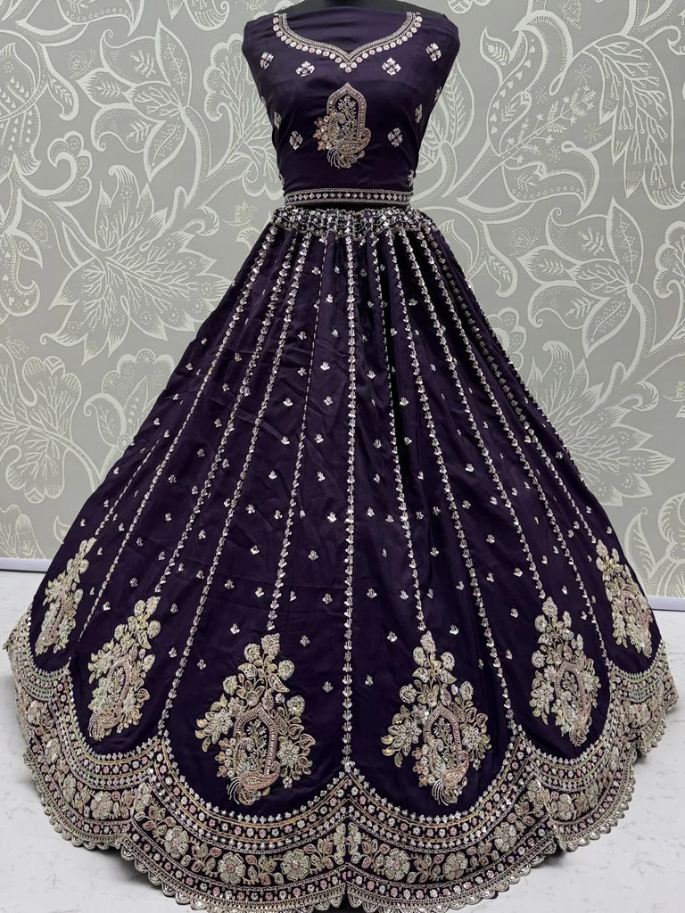 Luxurious Purple Heavy Work Silk Designer Lehenga Choli With Dupatta