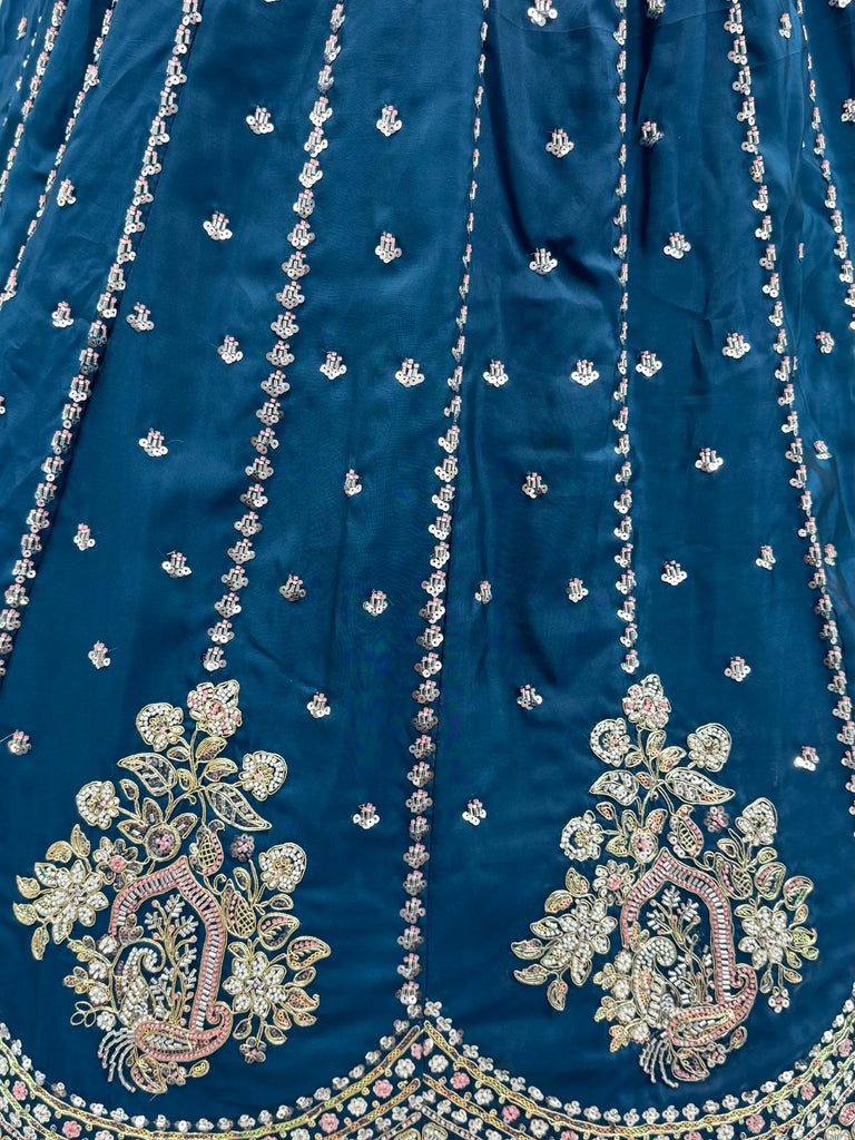 Dazzling Teal Blue Sequins Silk Wedding Wear Lehenga Choli