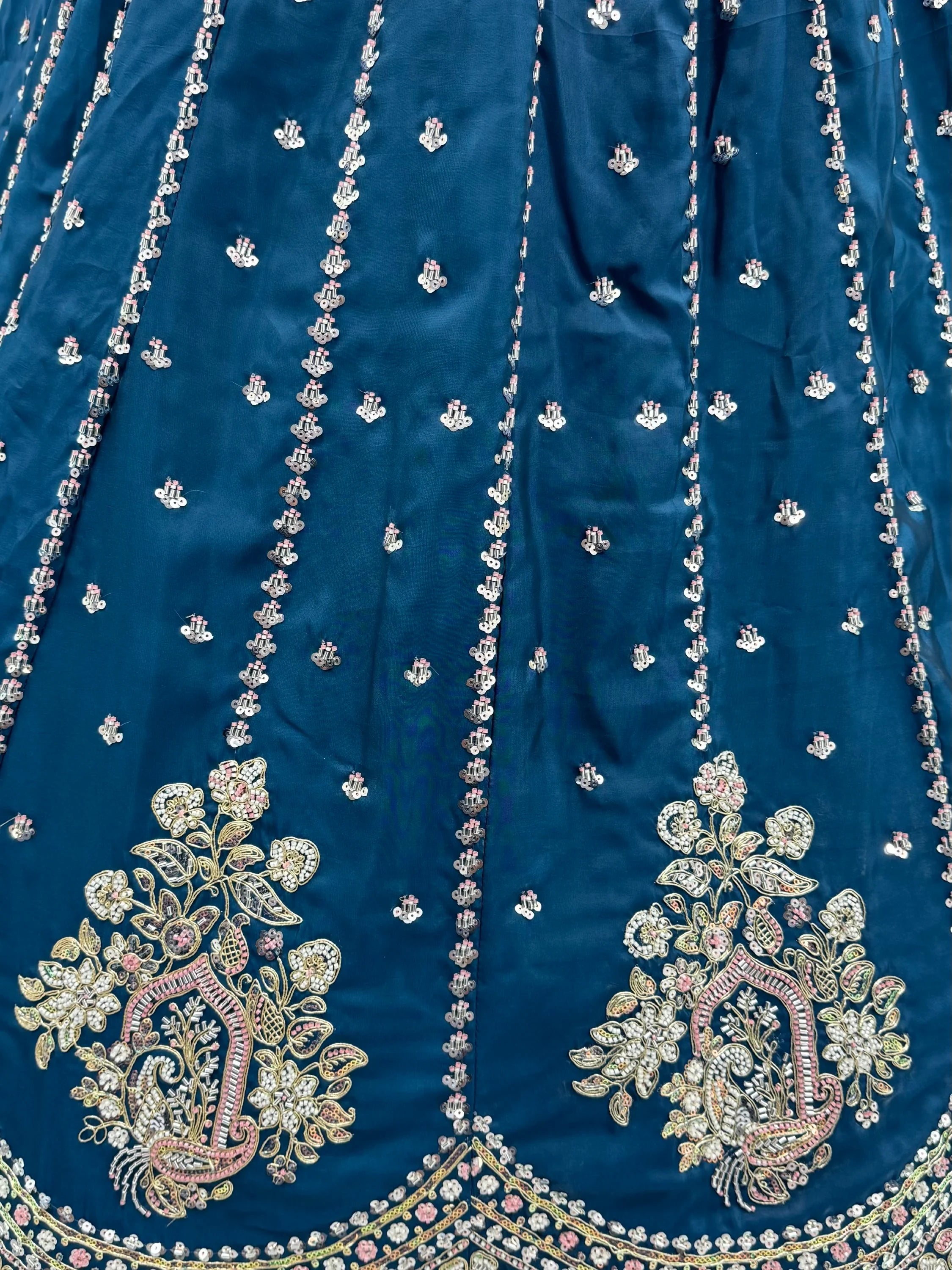 Dazzling Teal Blue Sequins Silk Wedding Wear Lehenga Choli