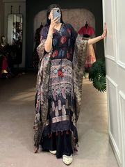 Beautiful Black Zari Weaving Jacquard Festive Wear Kaftan