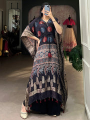 Beautiful Black Zari Weaving Jacquard Festive Wear Kaftan