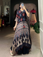 Beautiful Black Zari Weaving Jacquard Festive Wear Kaftan