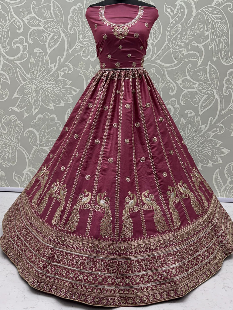 Regal Pink Zari Work Silk Engagement Wear Lehenga Choli With Dupatta