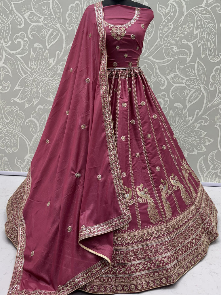 Regal Pink Zari Work Silk Engagement Wear Lehenga Choli With Dupatta