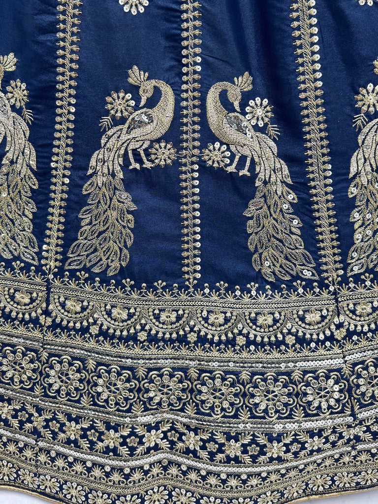 Gorgeous Navy Blue Sequins Silk Wedding Wear Lehenga Choli With Dupatta