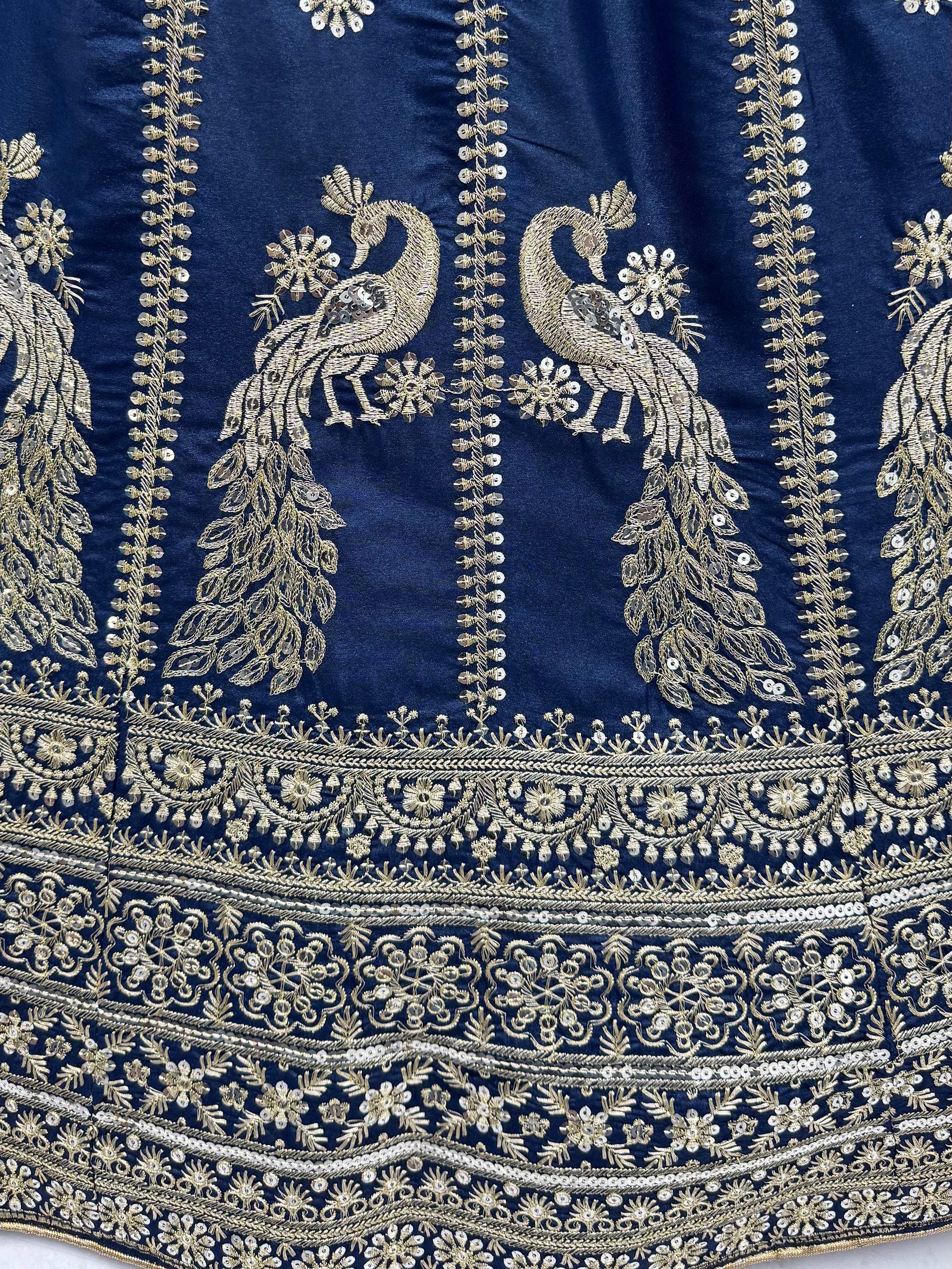 Gorgeous Navy Blue Sequins Silk Wedding Wear Lehenga Choli With Dupatta