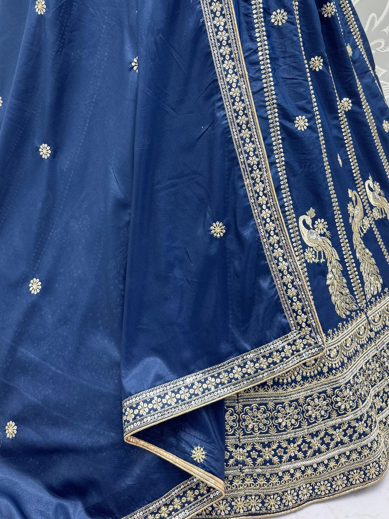 Gorgeous Navy Blue Sequins Silk Wedding Wear Lehenga Choli With Dupatta