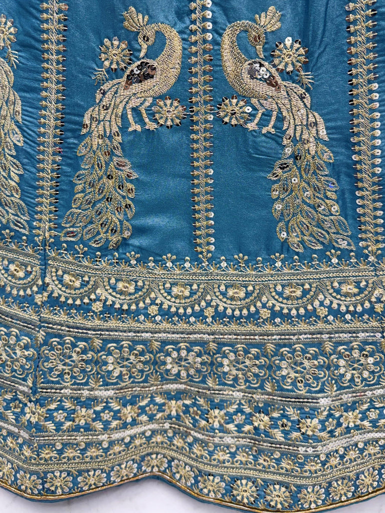 Astonishing Sky Blue Zari Embroidery Silk Sangeet Wear Lehenga Choli