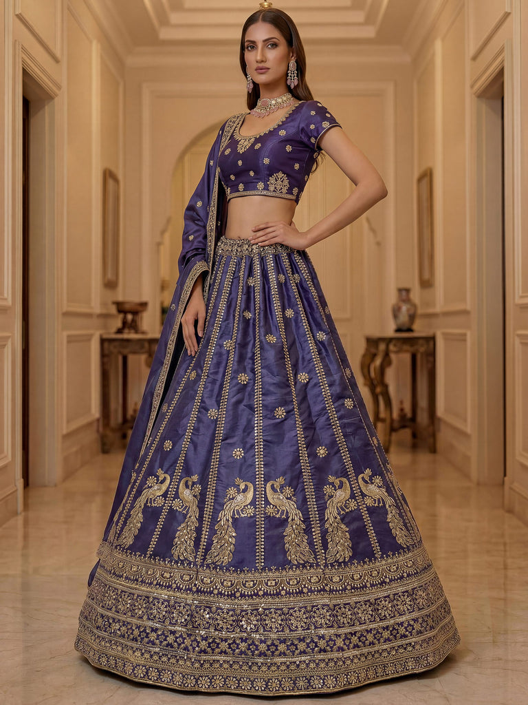 Remarkable Purple Sequins Silk Designer Lehenga Choli With Dupatta