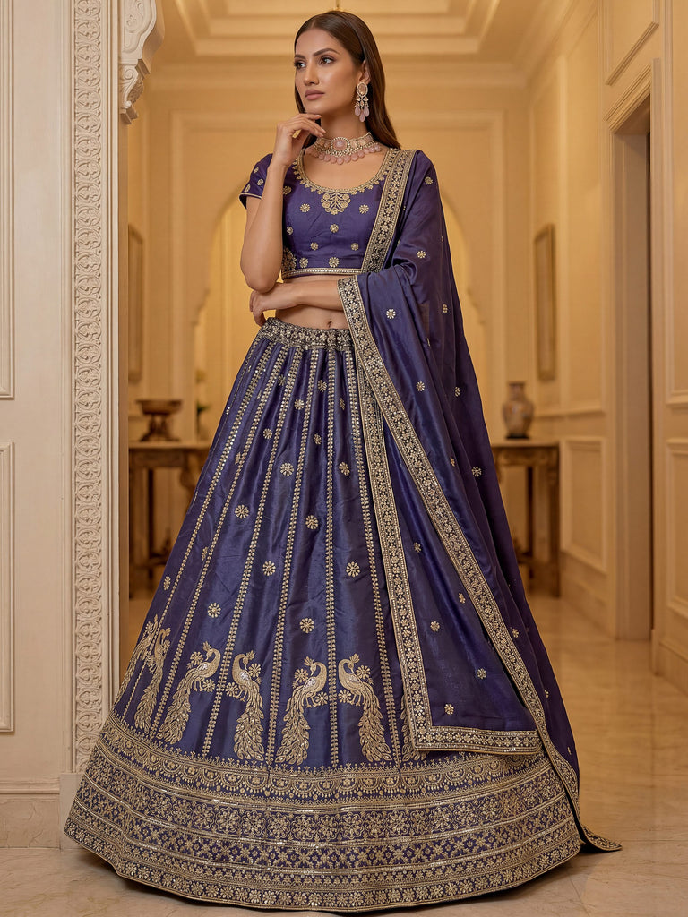 Remarkable Purple Sequins Silk Designer Lehenga Choli With Dupatta