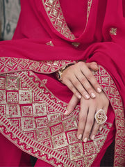 Beautiful Rani Pink Embroidered Georgette Function Wear Palazzo Suit