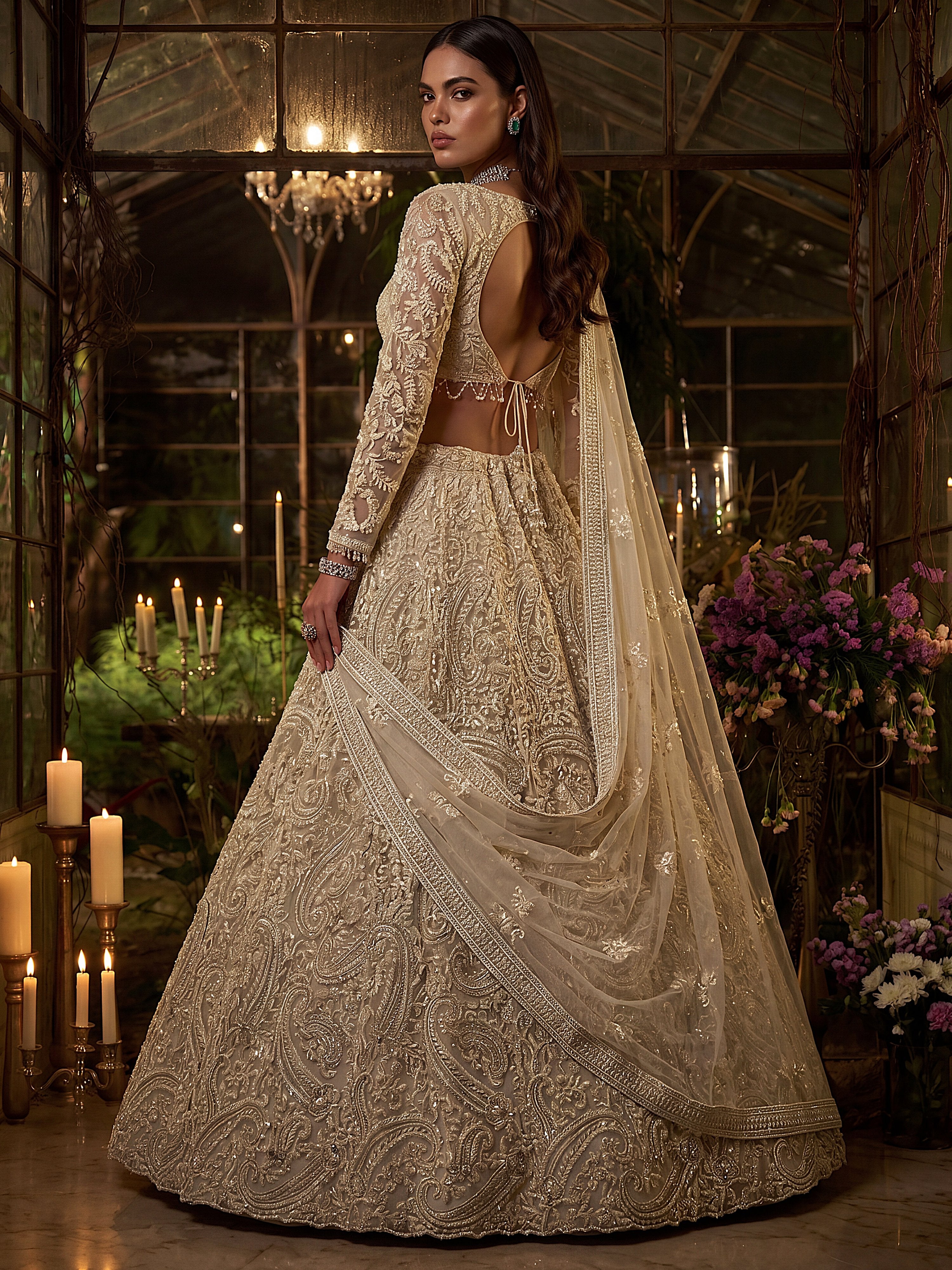 Monochrome White Hand Embroidered Net Wedding Wear Lehenga Choli