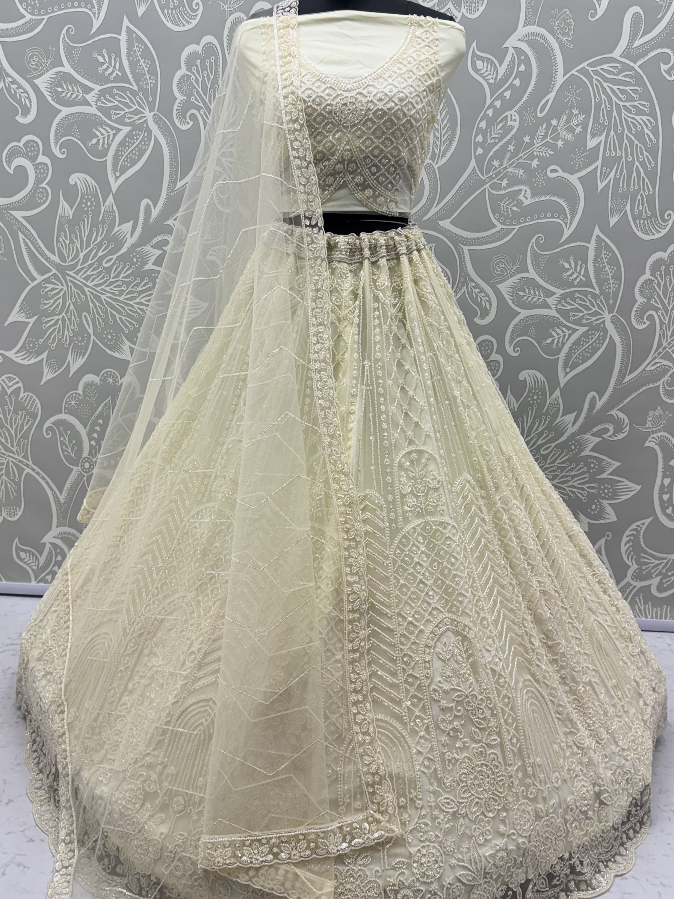 Notable Off-White Sequins Net Traditional Lehenga With Blouse