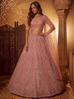 Monochrome Pink Embroidered Net Reception Wear Lehenga Choli