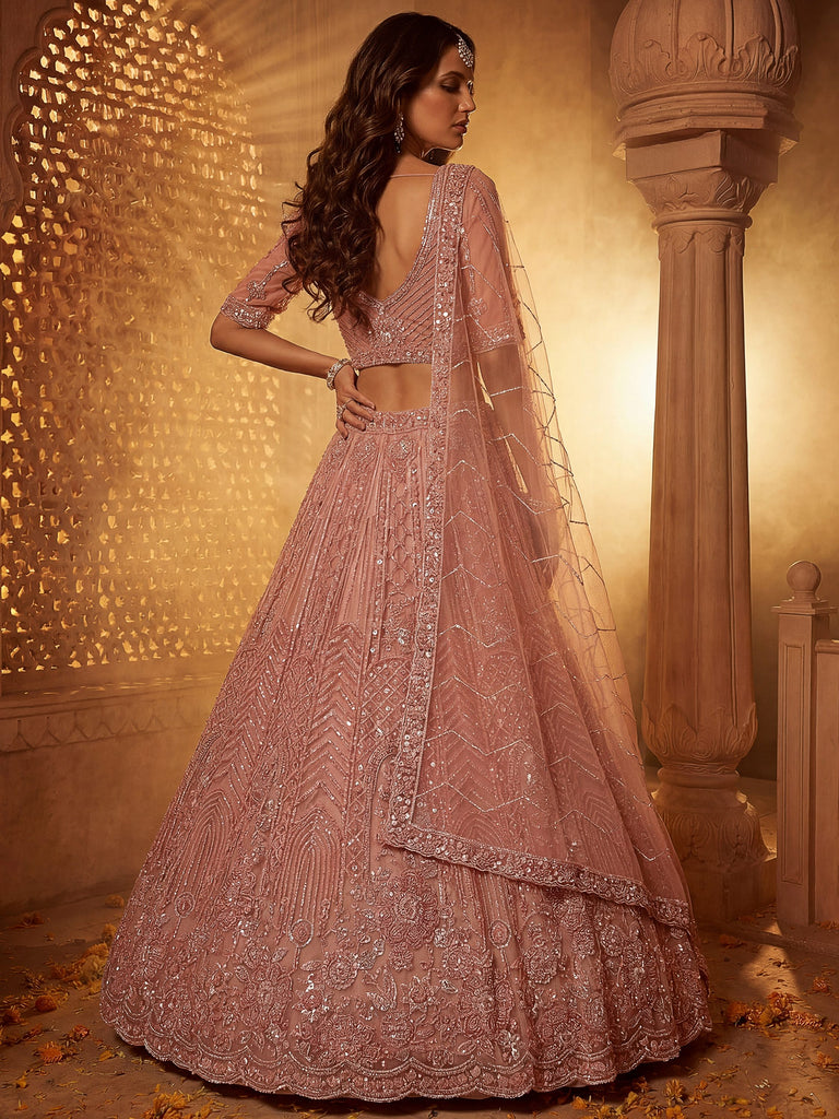 Monochrome Pink Embroidered Net Reception Wear Lehenga Choli