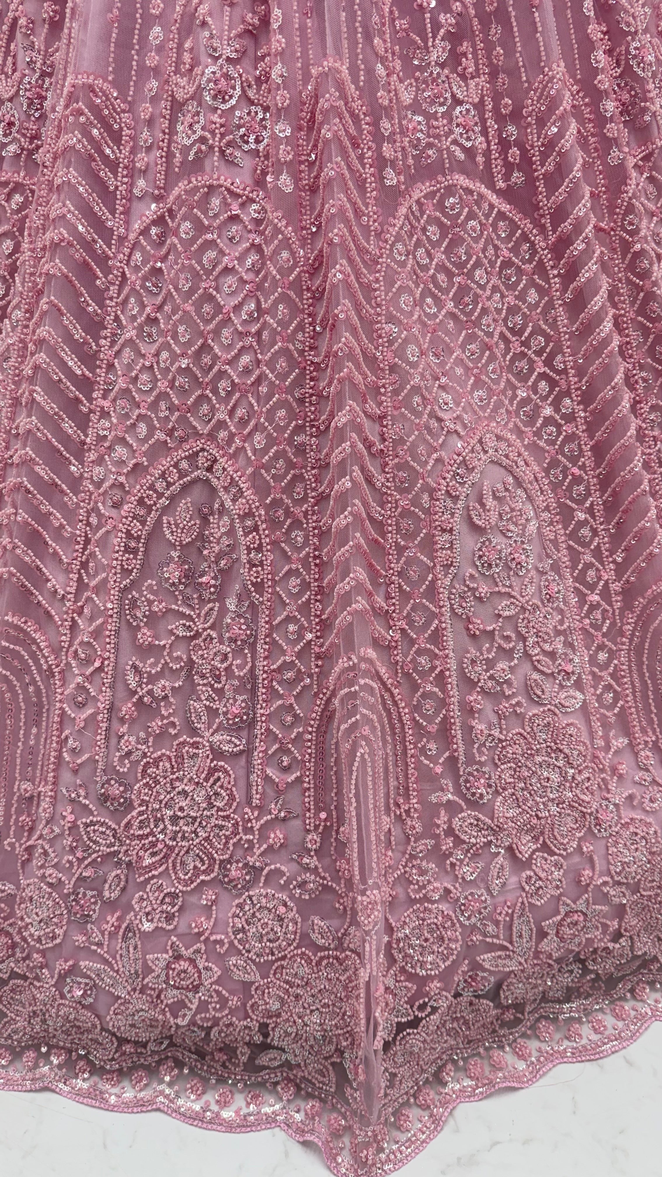 Sparkling Lavender Bead Work Net Bridesmaids Lehenga Choli