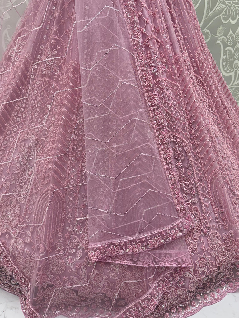 Sparkling Lavender Bead Work Net Bridesmaids Lehenga Choli