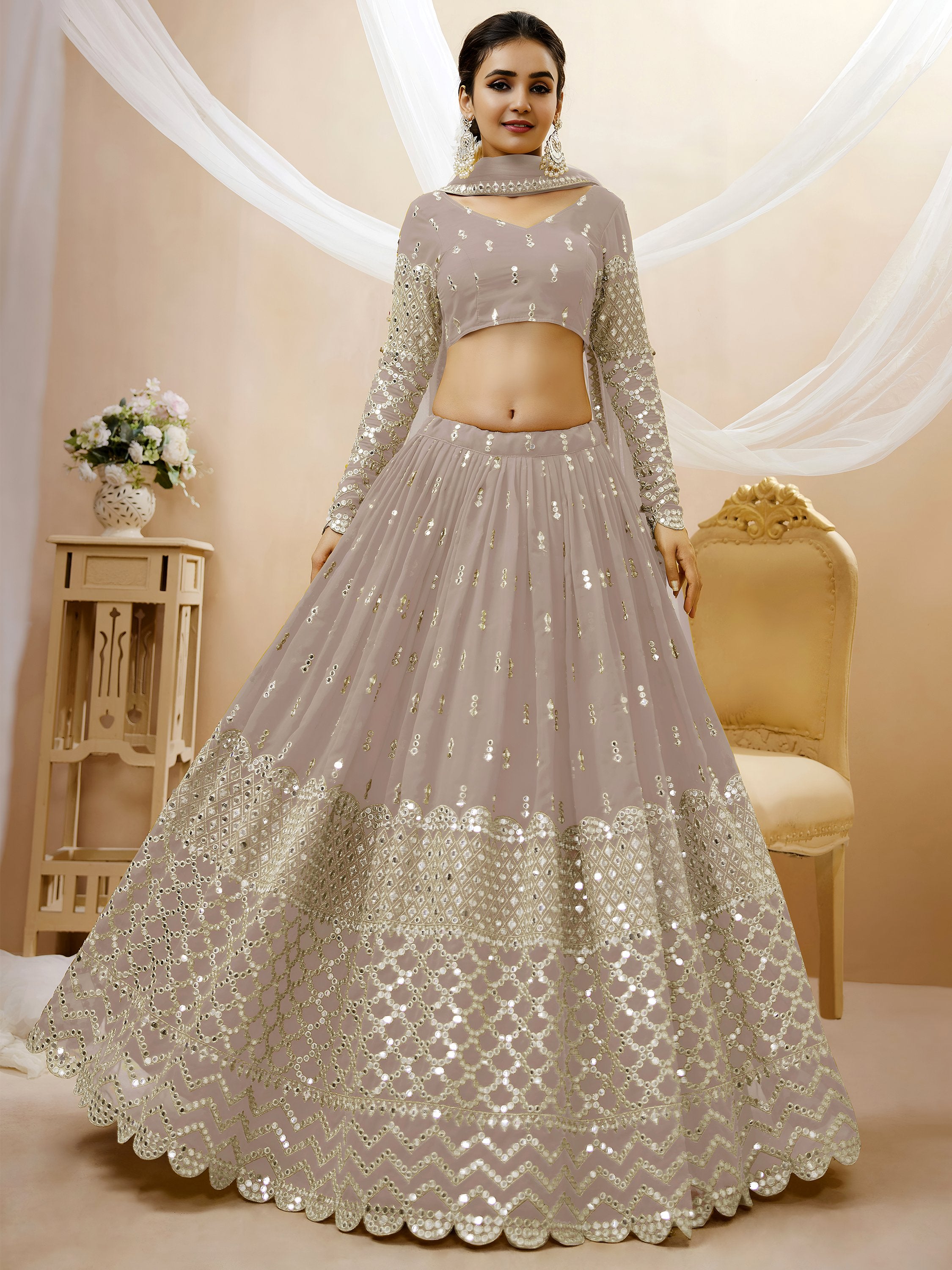 Magnetic Grey Zari Work Georgette Reception Wear Lehenga Choli