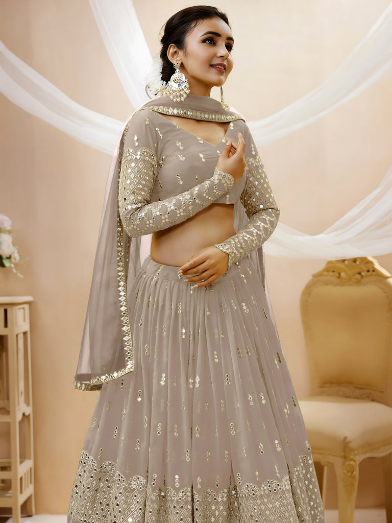 Magnetic Grey Zari Work Georgette Reception Wear Lehenga Choli