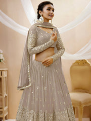 Magnetic Grey Zari Work Georgette Reception Wear Lehenga Choli