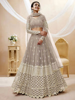 Elegant Grey Embroidered Georgette Wedding Wear Plus Size Lehenga Choli