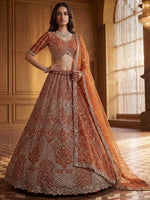 Wonderful Rust Orange Sequins Net Wedding Wear Lehenga Choli