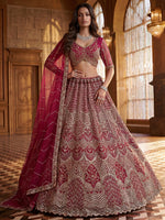 Impressive Pink Embroidered Net Bridal Lehenga Choli With Dupatta
