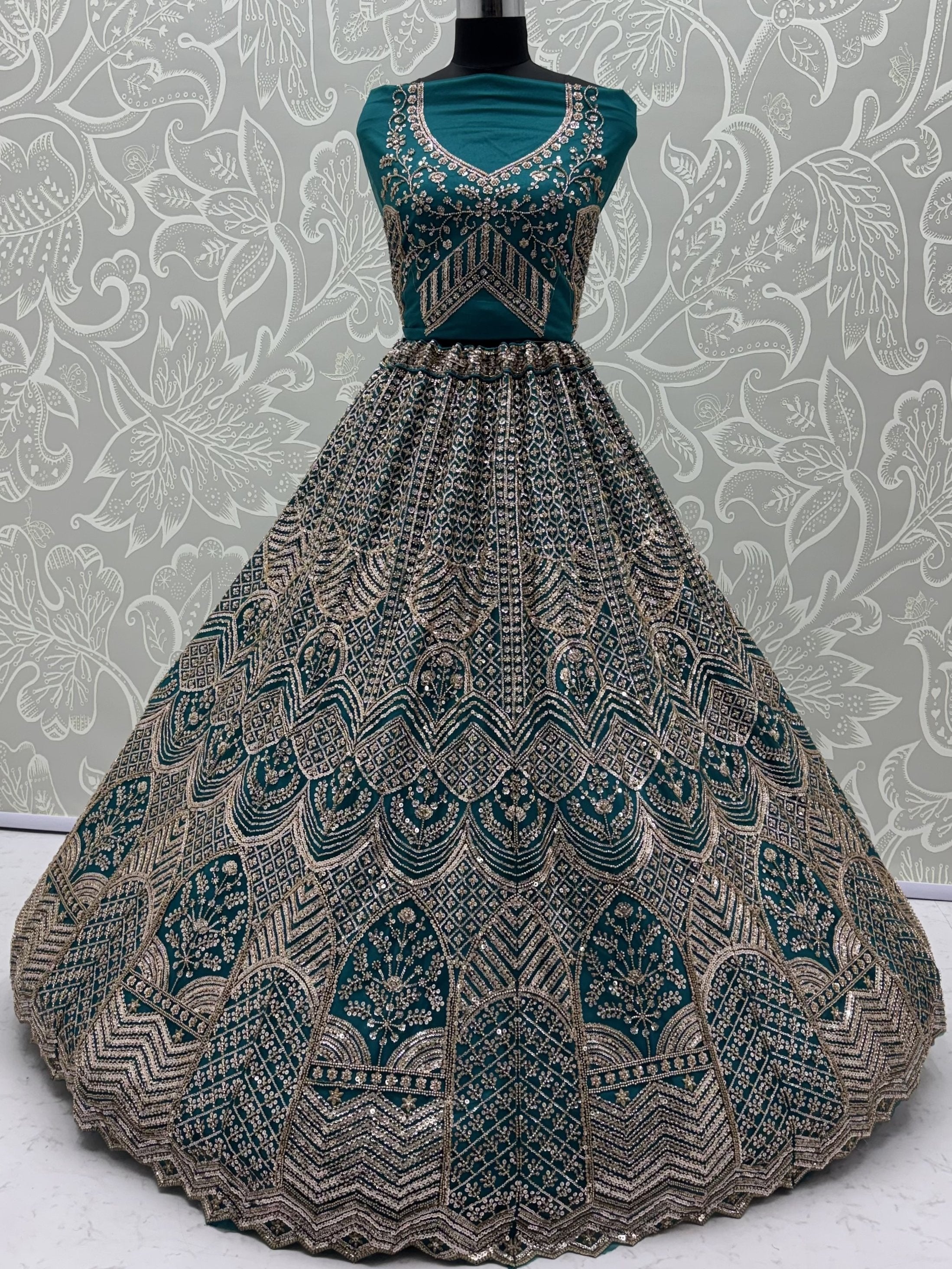 Royal Teal Blue Net Reception Wear Lehenga Choli With Dupatta